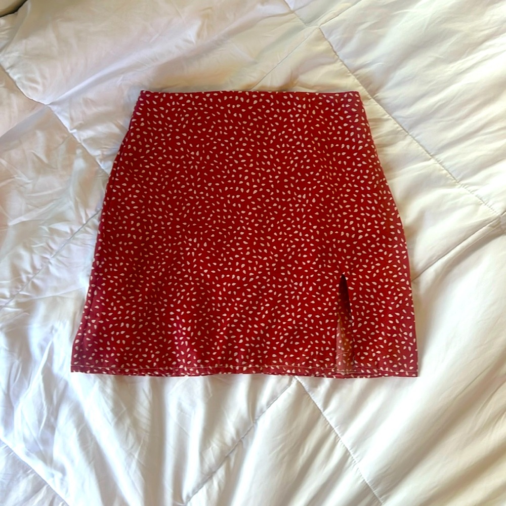 MINI SKIRT | pink and white polka dot